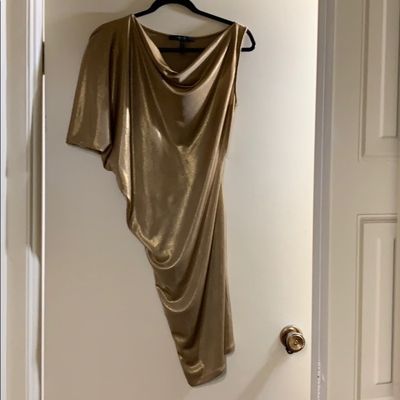 BCBGMaxAzria | Dresses | Bcbg Gold One Shoulder Dress Super Cute | Poshmark
